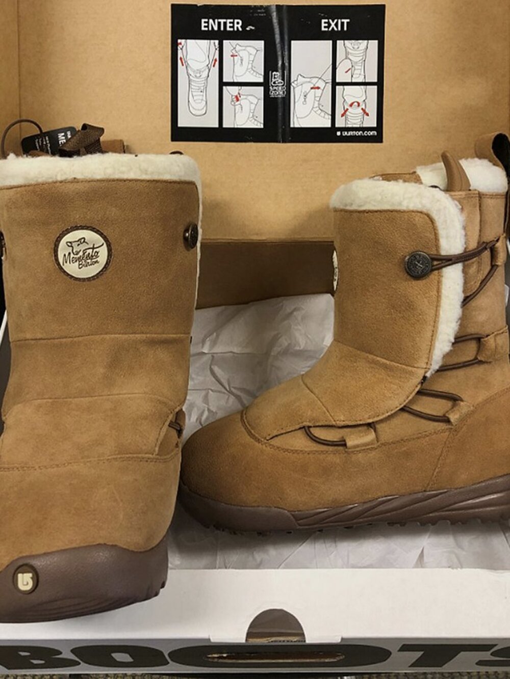 NEW Burton Memento Snowboard Boots! 6.5  Tan With Shearling Detail  Mukluk Style